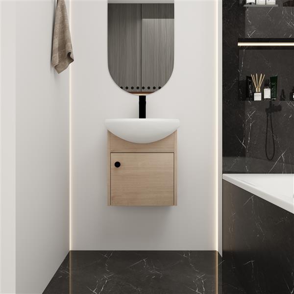 Small Size 18 Inch Bathroom Vanity With Ceramic Sink,Wall Mounting Design