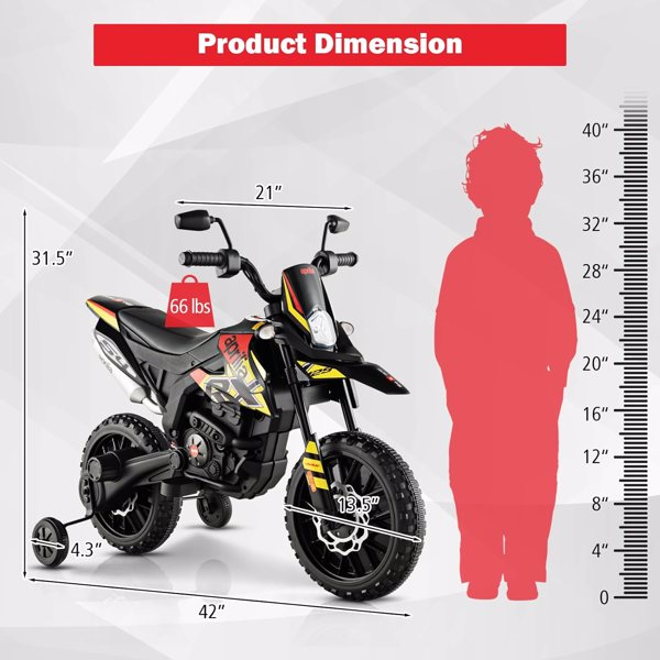 HNH 12V Electric Kid Dirt Bike for Boys, Battery Powered Motorcycle for Kids, Off Road Motorbike Toy 4Mph-Yellow(Not shipped on weekends) (Banned from temu, Walmart)