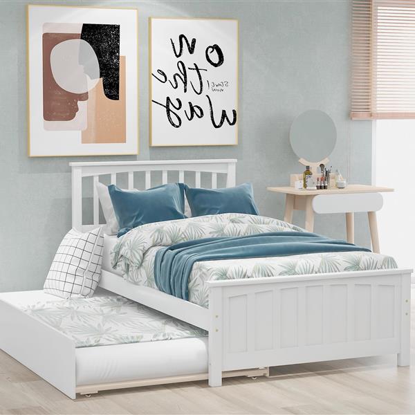 Twin size Platform Bed with Trundle, White