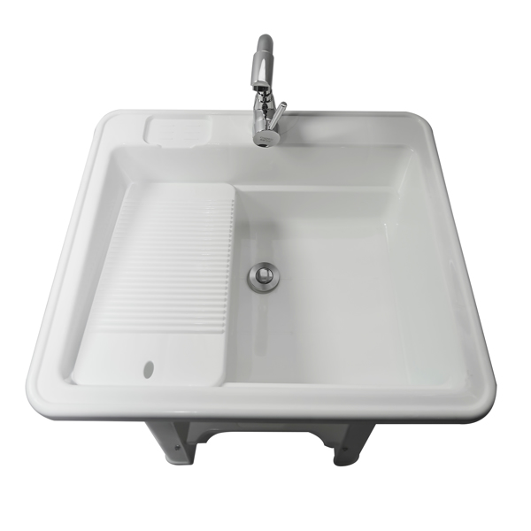 White Freestanding Plastic Utility Sinks Utility Sink Laundry Tub Outdoor Sink Drop in Deep Sink Kit with Inlet Pipe and Drain Pipe