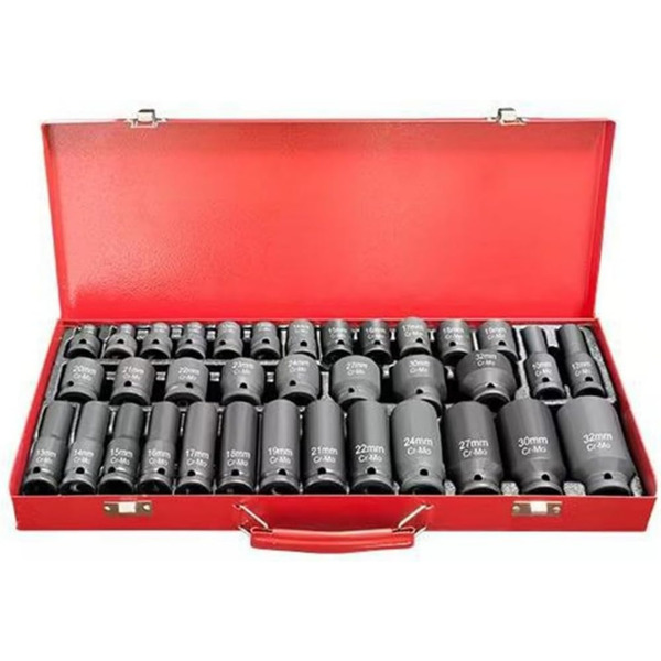 35-Piece 1/2in Professional Pneumatic Socket Set - Comprehensive Auto Repair Toolkit with Long & Short Sockets, Air Cannon, Hex Extensions, and Rotary Tool for Effortless Mechanic Work