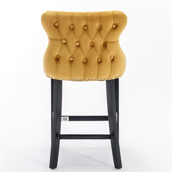 Contemporary Velvet Upholstered Wing-Back Barstools with Button Tufted Decoration and Wooden Legs, and Chrome Nailhead Trim, Leisure Style Bar Chairs,Bar stools,Set of 4 (ld),SW1824GLx2 cartons