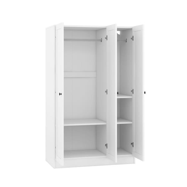 3-Door Shutter Wardrobe with shelves, White