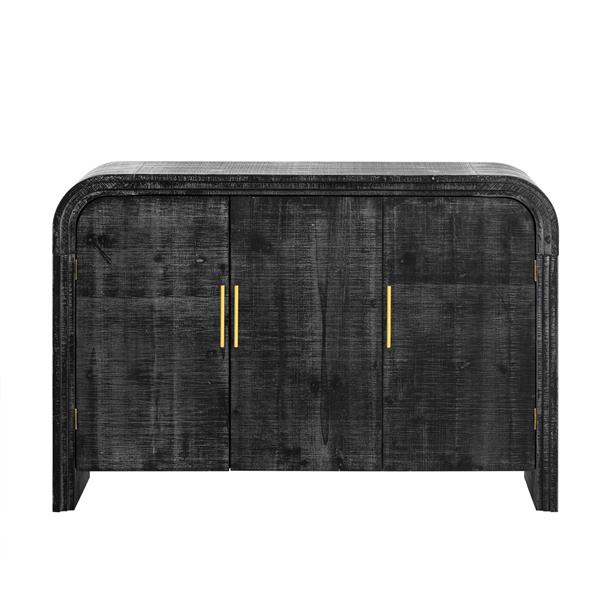 Retro Minimalist Curved Sideboard with ld Handles and Adjustable Dividers for Living Room or Dining Room (Antique Black)