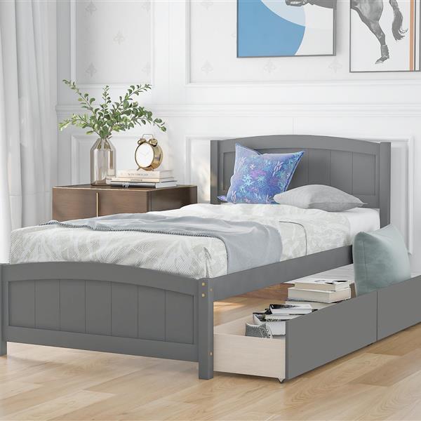 Twin size Platform Bed with Two Drawers, Gray