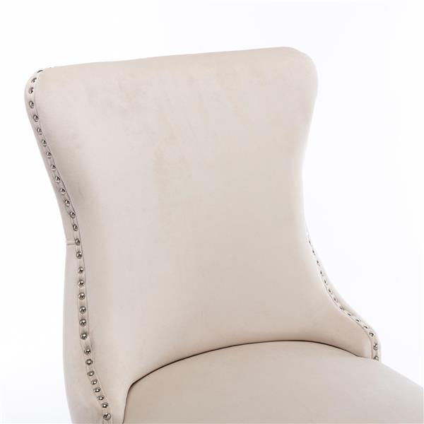 Furniture,Upholstered Wing-Back Dining Chair with Backstitching Nailhead Trim and Solid Wood Legs,Set of 2, Beige