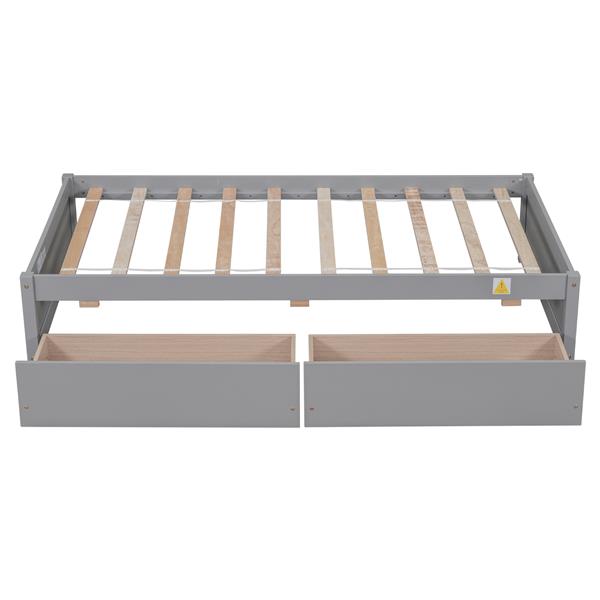 Twin Bed with 2 Drawers, Solid Wood, No Box Spring Needed ,Grey