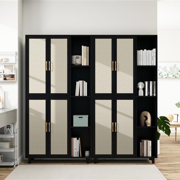 4 Door Cabinet with 4 Shelves with 4 Adjustable Inner Shelves, Storage Cabinet