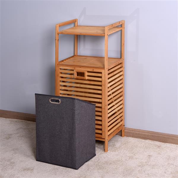 Bathroom Laundry Basket Bamboo Storage Basket with 2-tier Shelf 17.32 x 13 x 37.8 inch