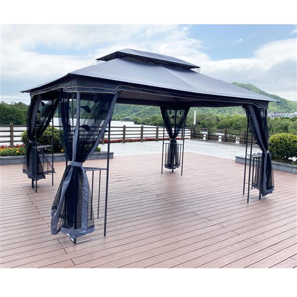 13x10 Outdoor Patio Gazebo Canopy Tent With Ventilated Double Roof And Mosquito net(Detachable Mesh Screen On All Sides),Suitable for Lawn, Garden, Backyard and Deck,Gray Top