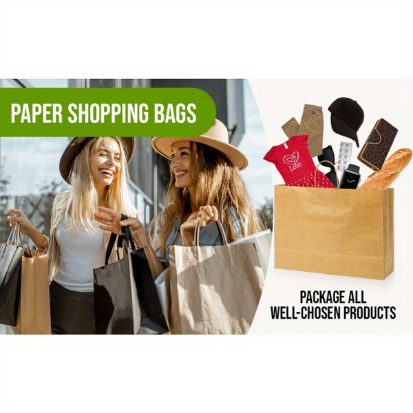 Paper Bags With Handles, 50 Pcs Kraft Paper Bags 13x4.3x11 Inches Brown Bulk, Large Recycled Paper Bags, Shopping Bags, Gift Bags, Retail Bags For.