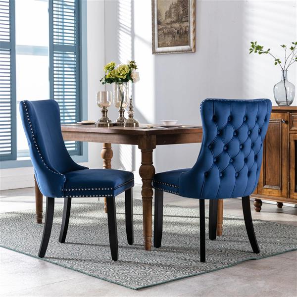 Furniture,Upholstered Wing-Back Dining Chair with Backstitching Nailhead Trim and Solid Wood Legs,Set of 2, Blue