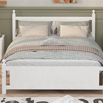 Queen Size Solid Wood Platform Bed Frame for Kids, Teens, Adults, No Need Box Spring, White