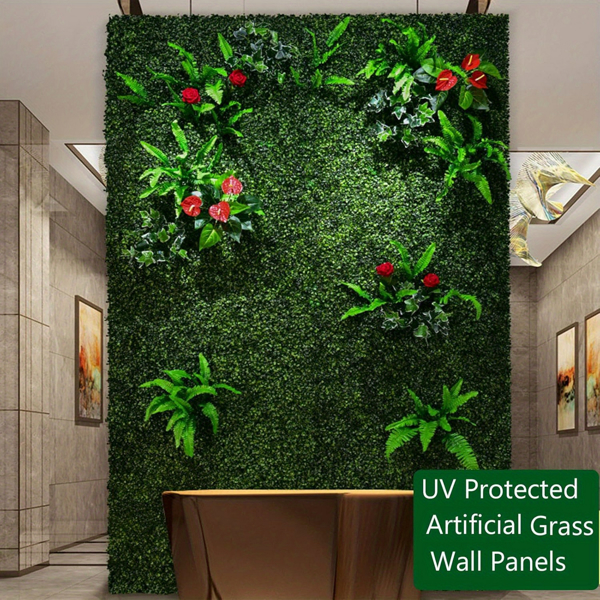 24 pieces of 23.6 "x 15.75 " artificial boxwood boards, grass wall panels, boxwood fence panels, UV protection suitable for artificial green wall decoration, fence garden wedding backyard decoration