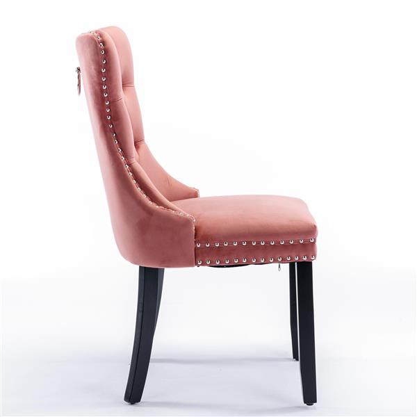 Modern, High-end Tufted Solid Wood Contemporary Velvet Upholstered Dining Chair with Wood Legs Nailhead Trim 2-Pcs Set,Pink