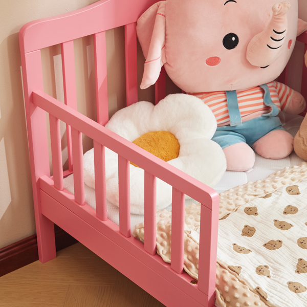 Single Vertical Board with Guardrails on Both Sides, Pink, 135*75*62.5cm, Wooden Bed, Pine, Children's