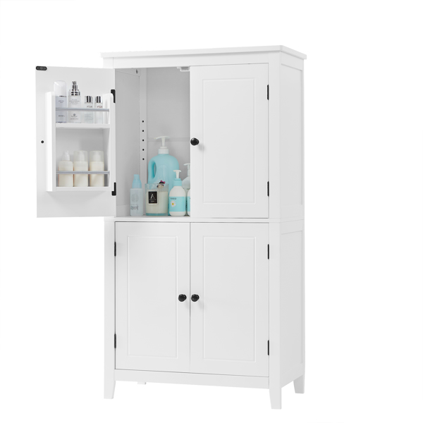 Elegant Bathroom Floor Storage Cabinet, Bathroom Storage Unit, Freestanding Cabinet with 4 Doors, Adjustable Shelves, Adaptable Shelves, White 