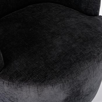 Chenille Fabric Swivel Armchair Barrel Chair With Black Powder Coating Metal Ring,Black