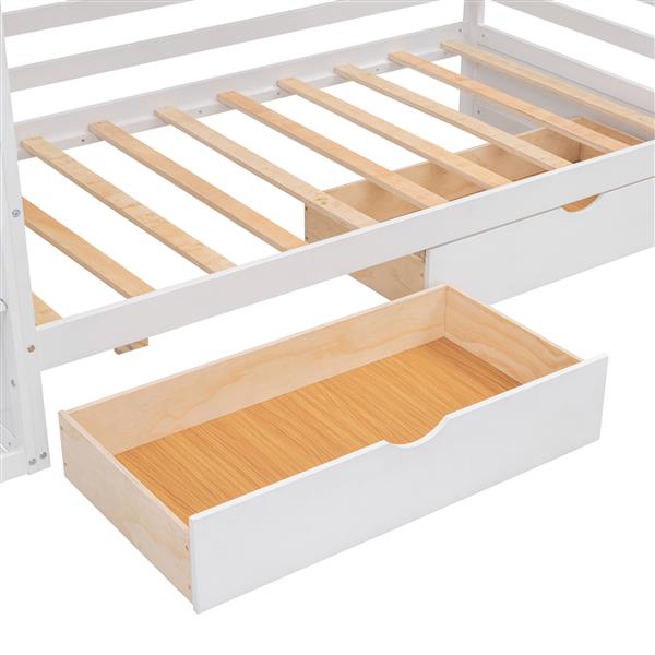 Twin size House Bed with Two Drawers and Wardrobe,White