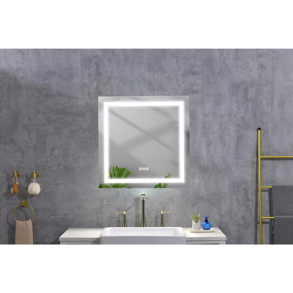 36x36 Inch LED Bathroom Mirror with Frontlit and Backlit, Wall Mounted Vanity Mirror with Smart Touch Button, Anti-Fog, Memory Function, 3 Colors, Stepless Dimmable Makeup Mirror(Horizontal/Vertical)