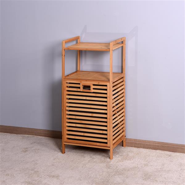 Bathroom Laundry Basket Bamboo Storage Basket with 2-tier Shelf 17.32 x 13 x 37.8 inch