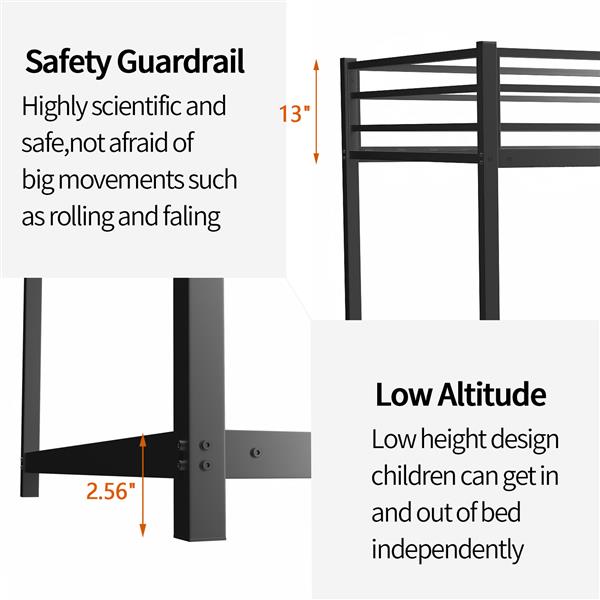 Metal Twin over Full Bunk Bed/ Heavy-duty Sturdy Metal/ Noise Reduced/ Safety Guardrail/No Box Spring Needed,Black