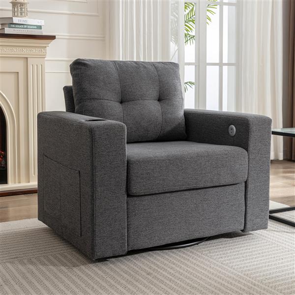 Modern Swivel Accent Sofa Chair, Ernomic Casual 90 Degree Swivel Single Sofa Seat with Drink Holder Living Room Chair ,Soft Egyptian Velvet Sofa Chair (Grey)