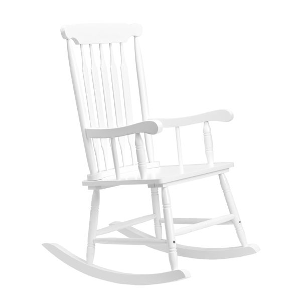 Patio Rocking Chair Solid Wood, Outdoor Porch Rocker Chair with Wooden Frame, Indoor Wooden Rocking Chair for Garden Backyard Balcony, White