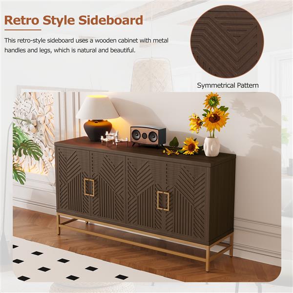 Retro Style Sideboard with Adjustable Shelves, Rectangular Metal Handles and Legs for  Kitchen, Living room, and Dining Room  (Espresso)