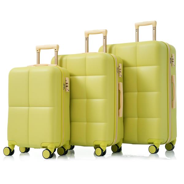 Luggage Set of 3, 20-inch with USB Port, Airline Certified Carry-on Luggage with Cup Holder, ABS Hard Shell Luggage with Spinner Wheels, olive yellow 