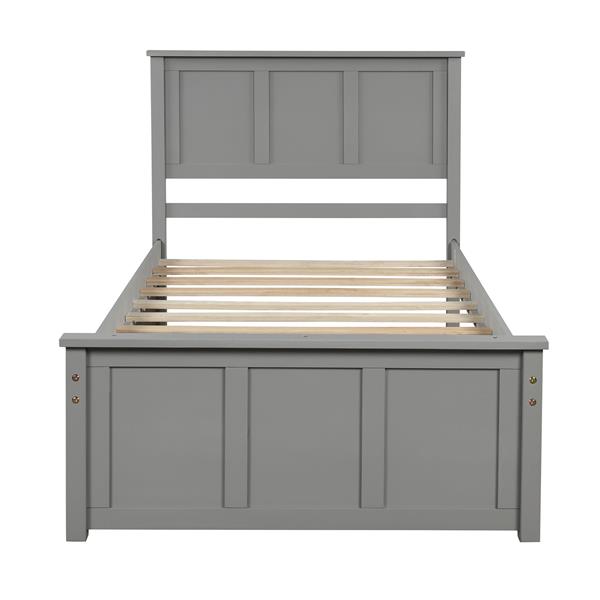 Platform Bed with Twin Size Trundle, Twin Size Frame, Gray