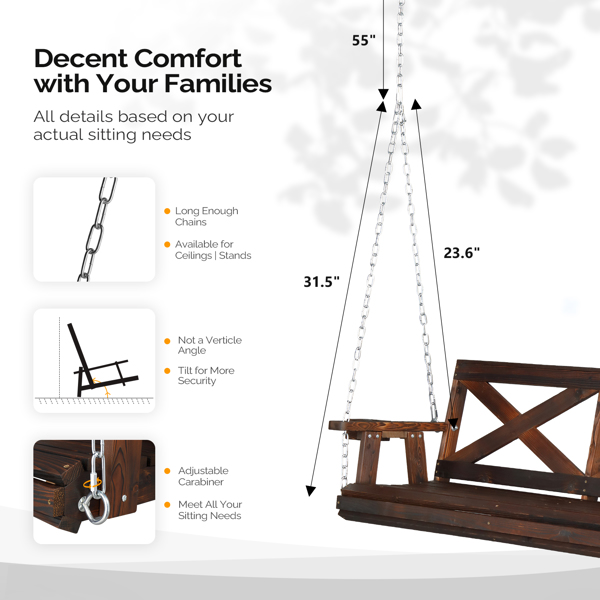  4.5ft Wood Patio Porch Swing for Courtyard & Garden, Heavy Duty Swing Chair Bench with Hanging Chains for Outdoors （without swing frame）