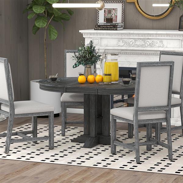 5-Piece Dining Set Extendable Round Table and 4 Upholstered Chairs Farmhouse Dining Set for Kitchen, Dining Room(Black)