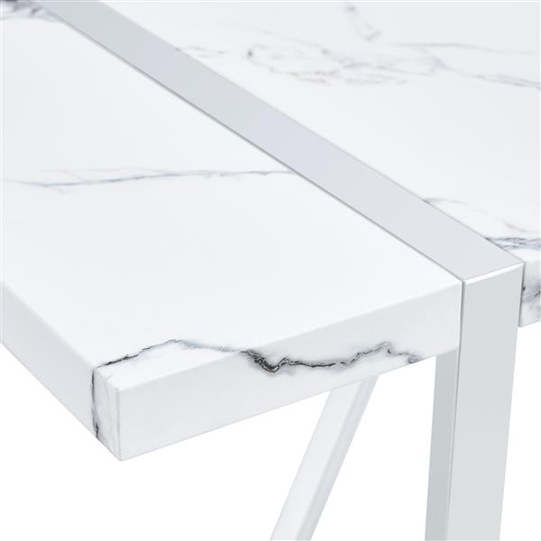 Modern Dining Table, 55 inch Faux Marble Kitchen Table for 4 People, Rectangular Dinner Table for Dining Room, Home Office, Living Room Furniture, Easy Assembly, (White & Silver)(Only Table)