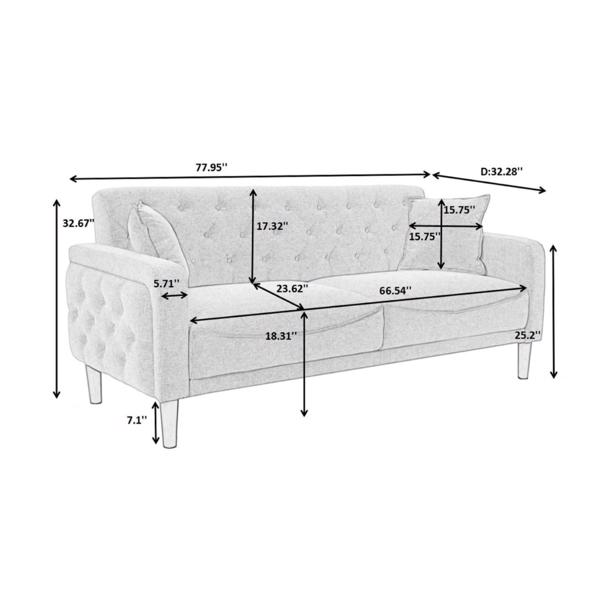 77.95 "Sponge Cushioned Sofa - Blue(Solid wood legs are detachable)