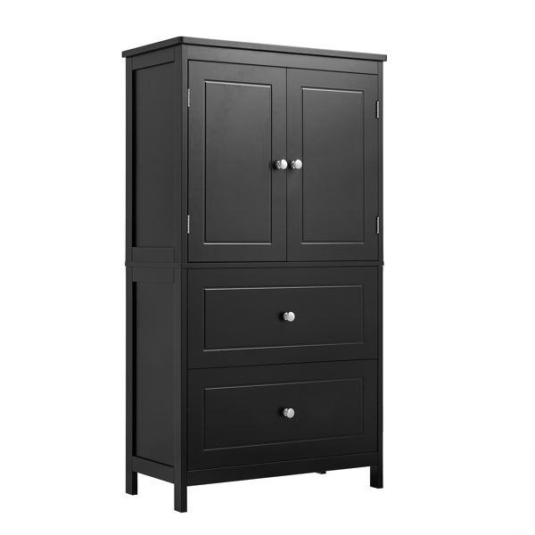 Bathroom Storage Cabinet, Cabinet with Two Doors and Drawers, Adjustable Shelf, MDF Board, Black 