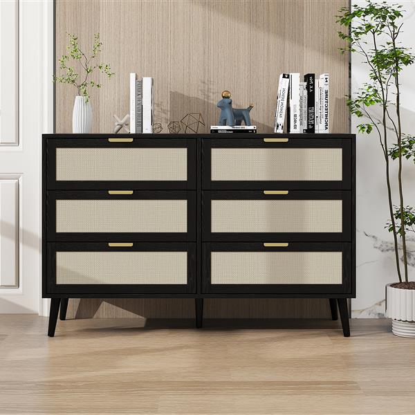 Modern 6 Drawer Dresser Wood Cabinet (Black)