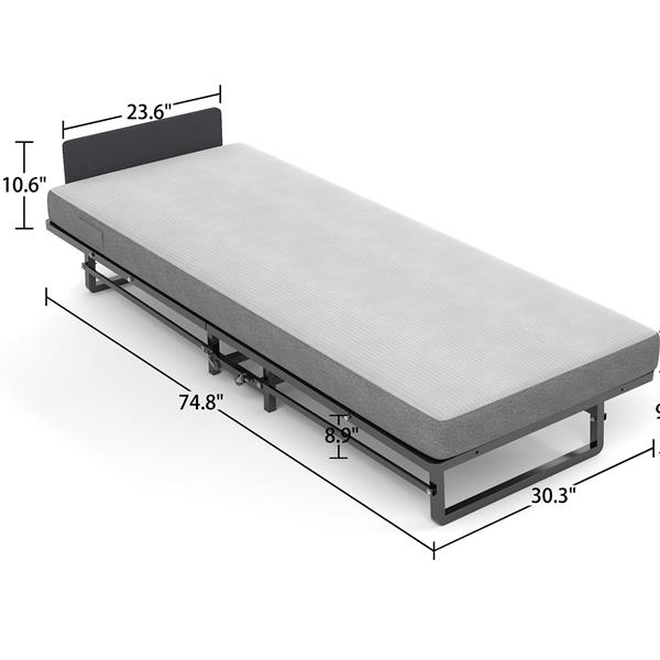 Metal Folding Bed Frame with Foam Mattress of Pockets, Easy Storage and Movable with 4 Castors