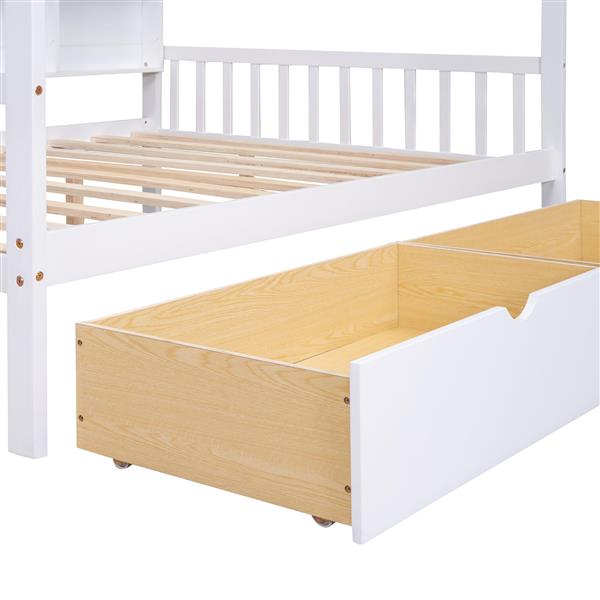 Wooden Full Size House Bed with 2 Drawers,Kids Bed with Storage Shelf, White(Expected Arrival Time: 5.15)