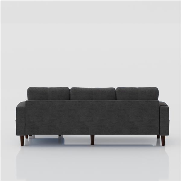 Convertible Combo Sofa Sofa L-Shaped Sofa with Storage Cabinet Footstool, Living Room Dark Gray Sofa, Living Room/Bedroom/Office/Small Space 3-Seat Combo Sofa