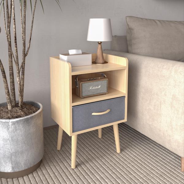 Nightstand With Collapsible Fabric Drawer, 2-Tier Storage End Table, Wood Side Table with Storage Cabinet for Bedroom, Living Room - Oak 