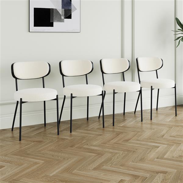 Modern grey simple teddy velvet dining chair Upholstered chair Family bedroom stool back dressing, white round table set,Bentwood covered with ash veneer Chair back,chair black metal legs (set of 5)