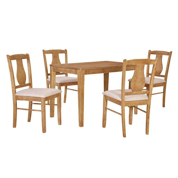 5-Piece Kitchen Dining Table Set, Wooden Rectangular Dining Table and 4 Upholstered Chairs for Kitchen and Dining Room (Drift Wood)