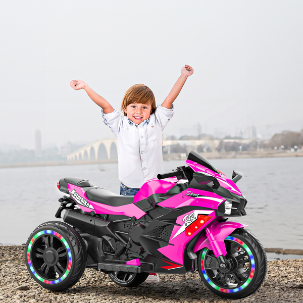 Electric Motorcycle for Kids, 12V Battery Powered Ride on Toys 3 Wheels Motorcycle with LED Lights, Bluetooth Music, Pink (No shipping on weekends) (Temu, Walmart Amazon prohibited)