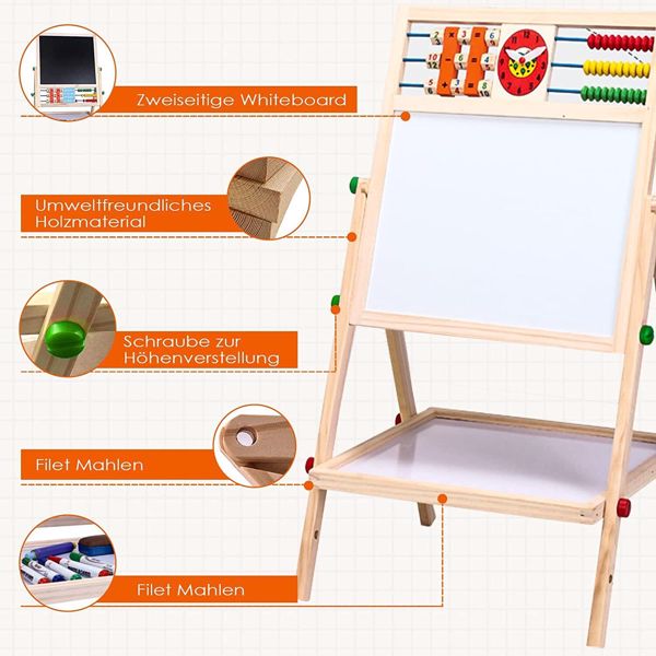 4in1 Kreidetafel für Kinder Holz Standtafel Magnet Mal Schreib Tafel Schultafel