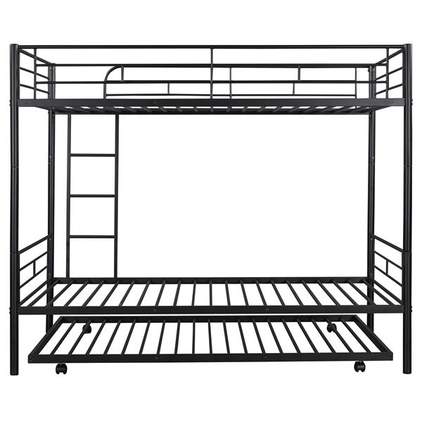 Twin-Over-Twin Metal Bunk Bed With Trundle,Can be Divided into two beds,No Box Spring needed ,Black