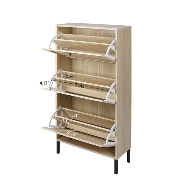 Natural  Rattan 3 Door Shoe Rack, Freestanding Modern Shoe Storage Cabinet, for Entryway