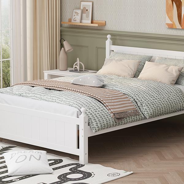 Queen Size Solid Wood Platform Bed Frame for Kids, Teens, Adults, No Need Box Spring, White