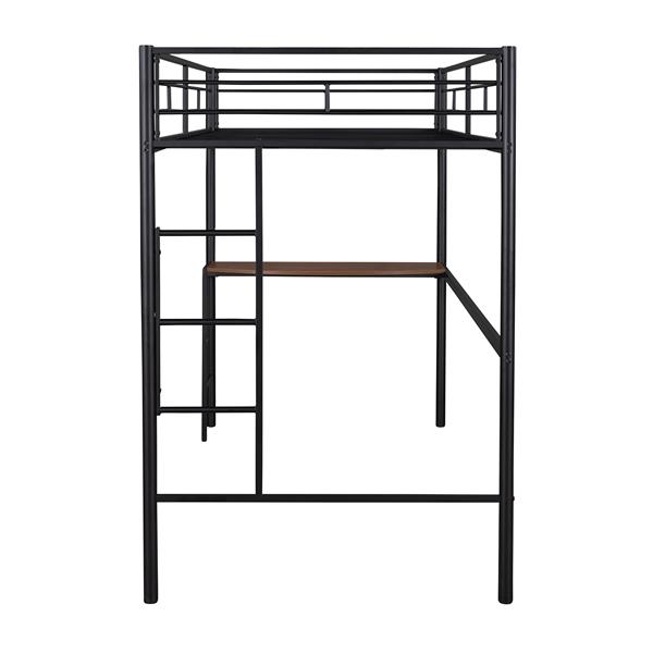 Twin Metal Loft Bed with Desk, Ladder and Guardrails, Loft Bed for Bedroom, Black