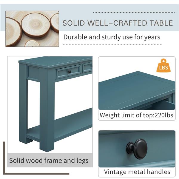 Console Table/Sofa Table with Storage Drawers and Bottom Shelf for Entryway Hallway(Dark Blue)